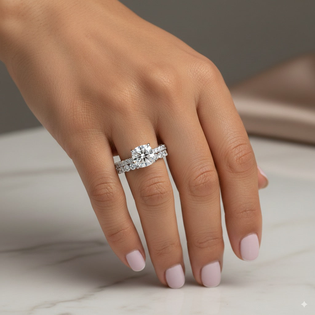 Petit Scallop Cushion Cut Engagement Ring